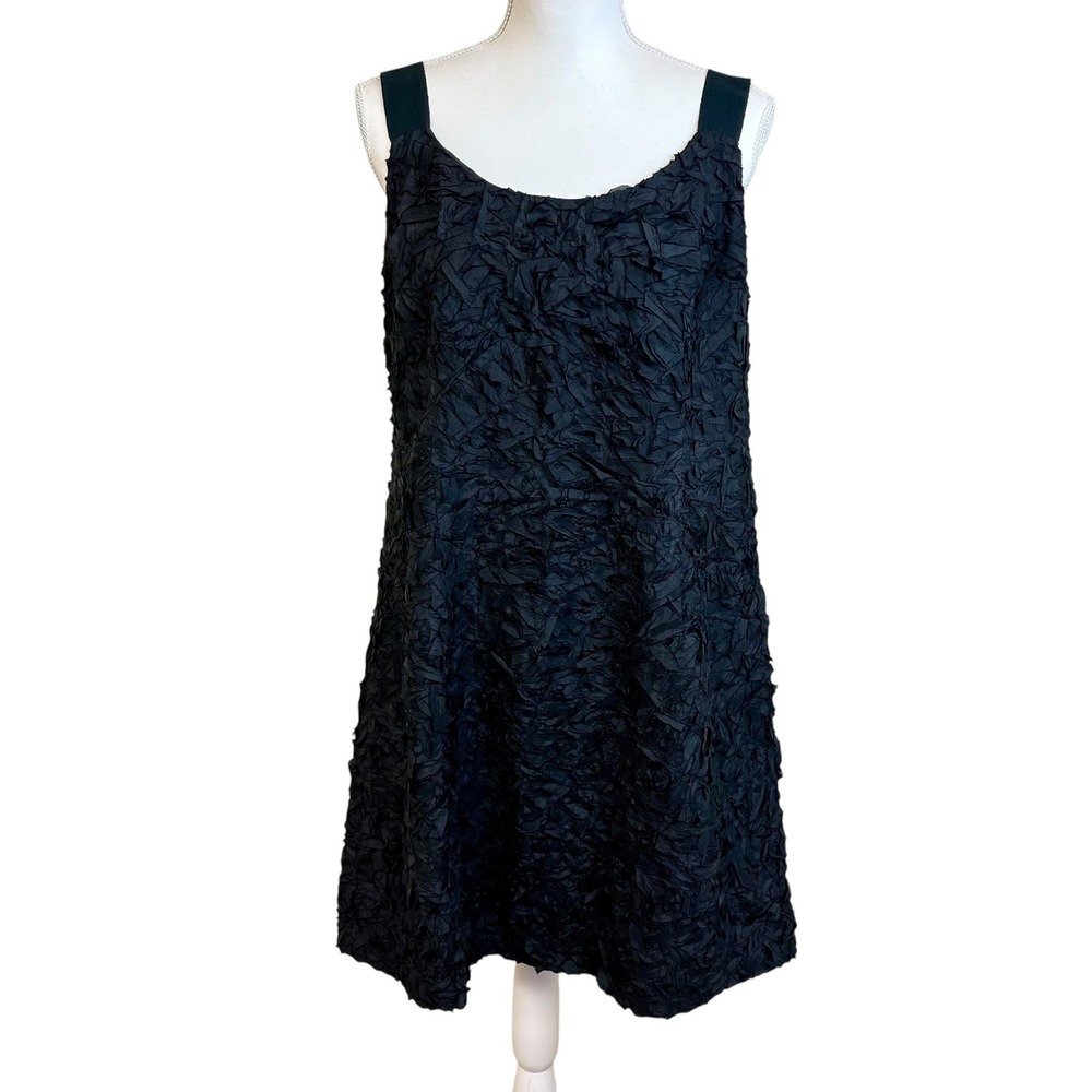 EILEEN FISHER‎ Black Silk Textured Sleeveless Dress Sz 16 Party Holiday Shift